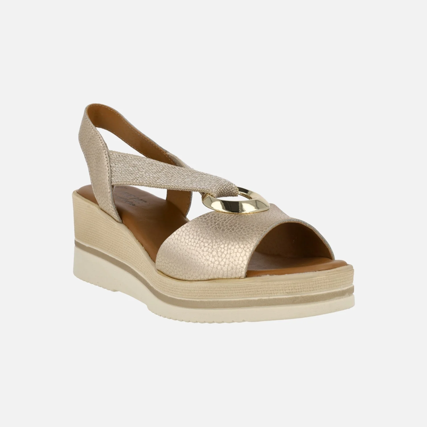 Sandalias metalizadas con cuña y adorno circular - Image 2