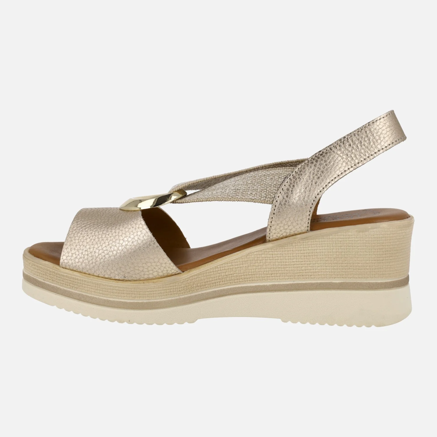 Sandalias metalizadas con cuña y adorno circular - Image 3
