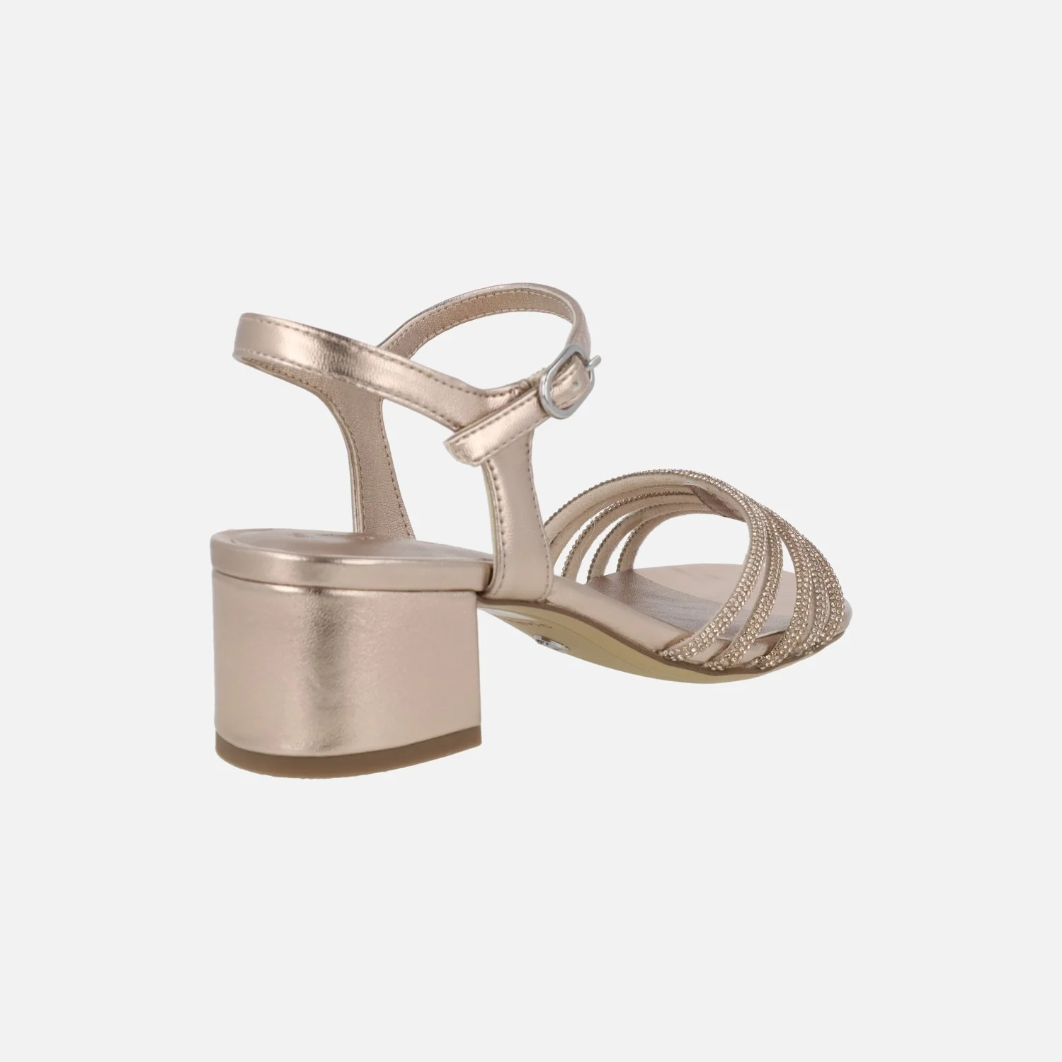 Sandalias metalizadas con tacón ancho y tiras de strass - Image 4