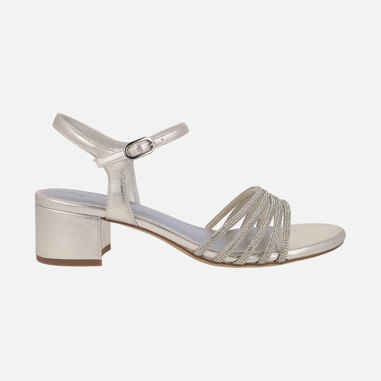 Sandalias metalizadas con tacón ancho y tiras de strass - Image 7