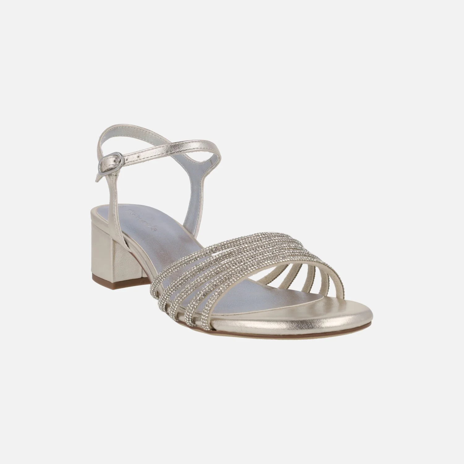 Sandalias metalizadas con tacón ancho y tiras de strass - Image 8