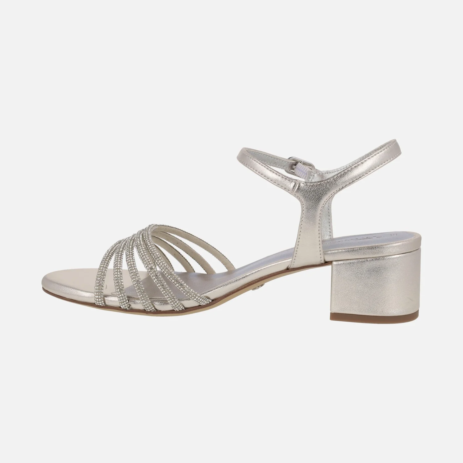 Sandalias metalizadas con tacón ancho y tiras de strass - Image 9