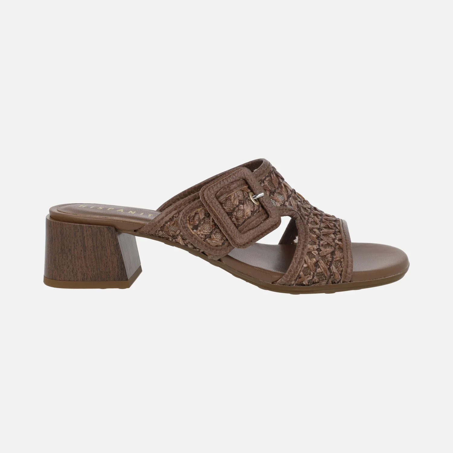 Sandalias mules con hebilla Tulipan en piel y rafia