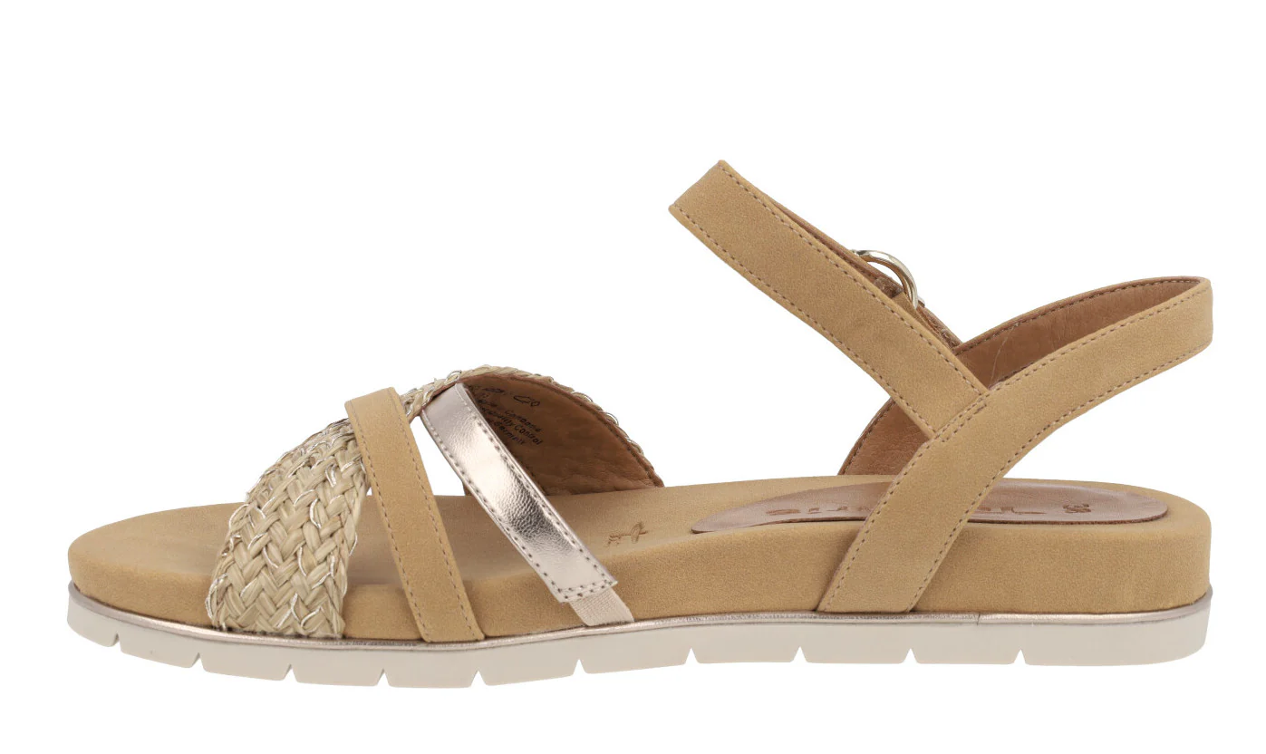 Sandalias multimaterial en combinado camel para mujer - Image 3
