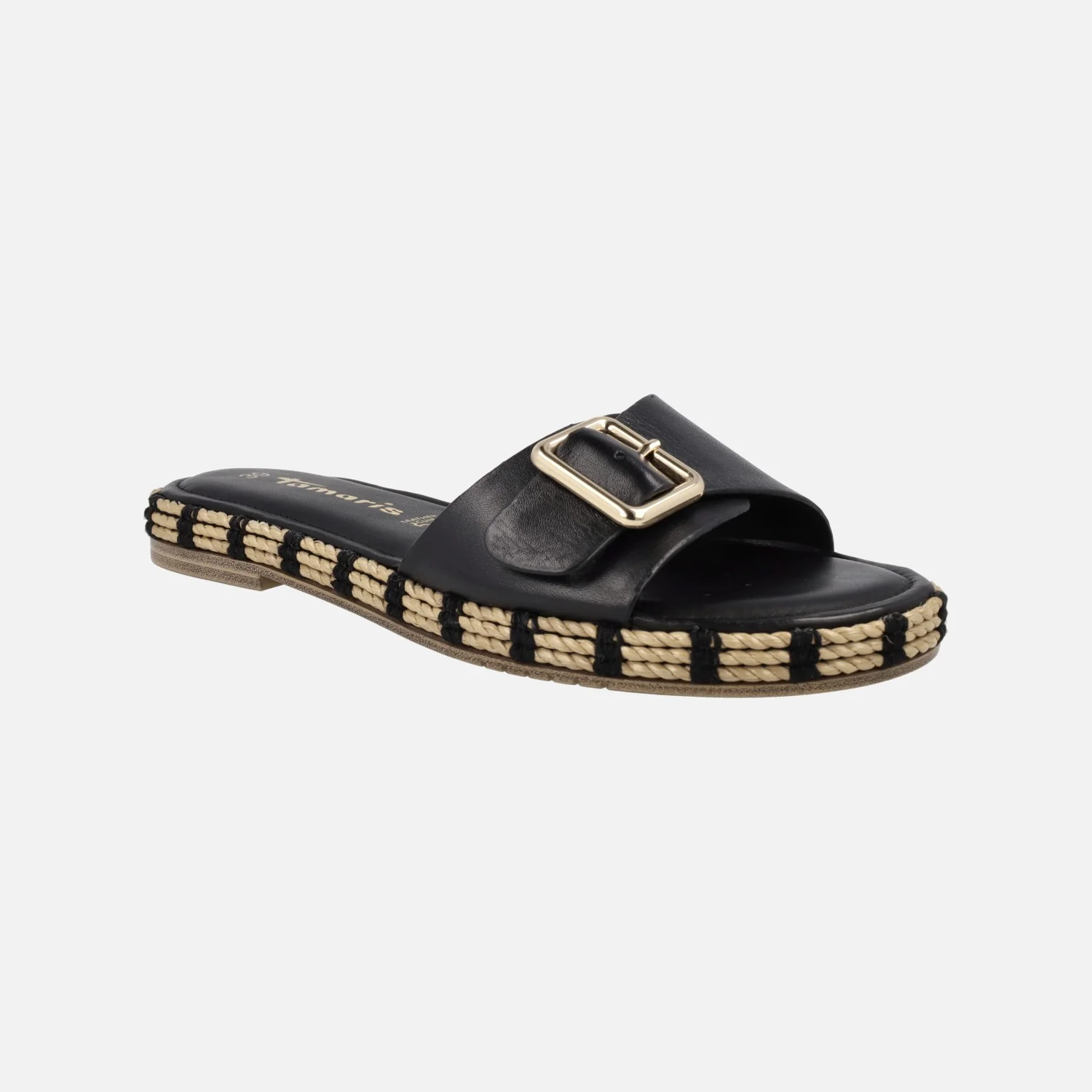 Sandalias de piel con hebilla y piso de rafia - Image 2