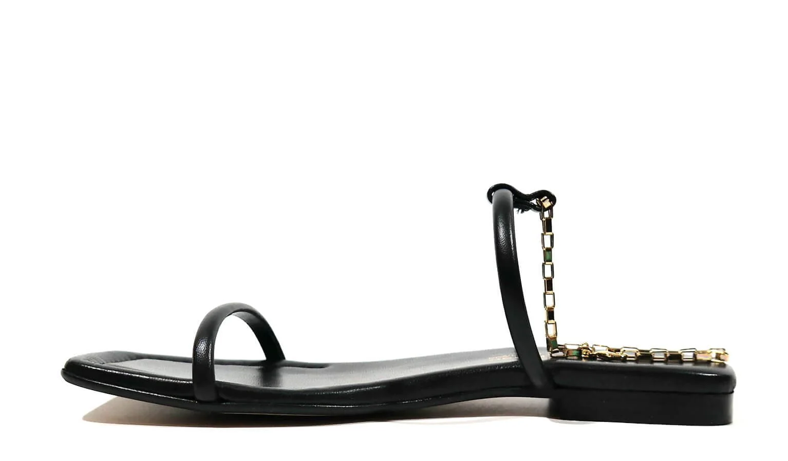Sandalias negras con pulsera dorada al tobillo para mujer - Image 6