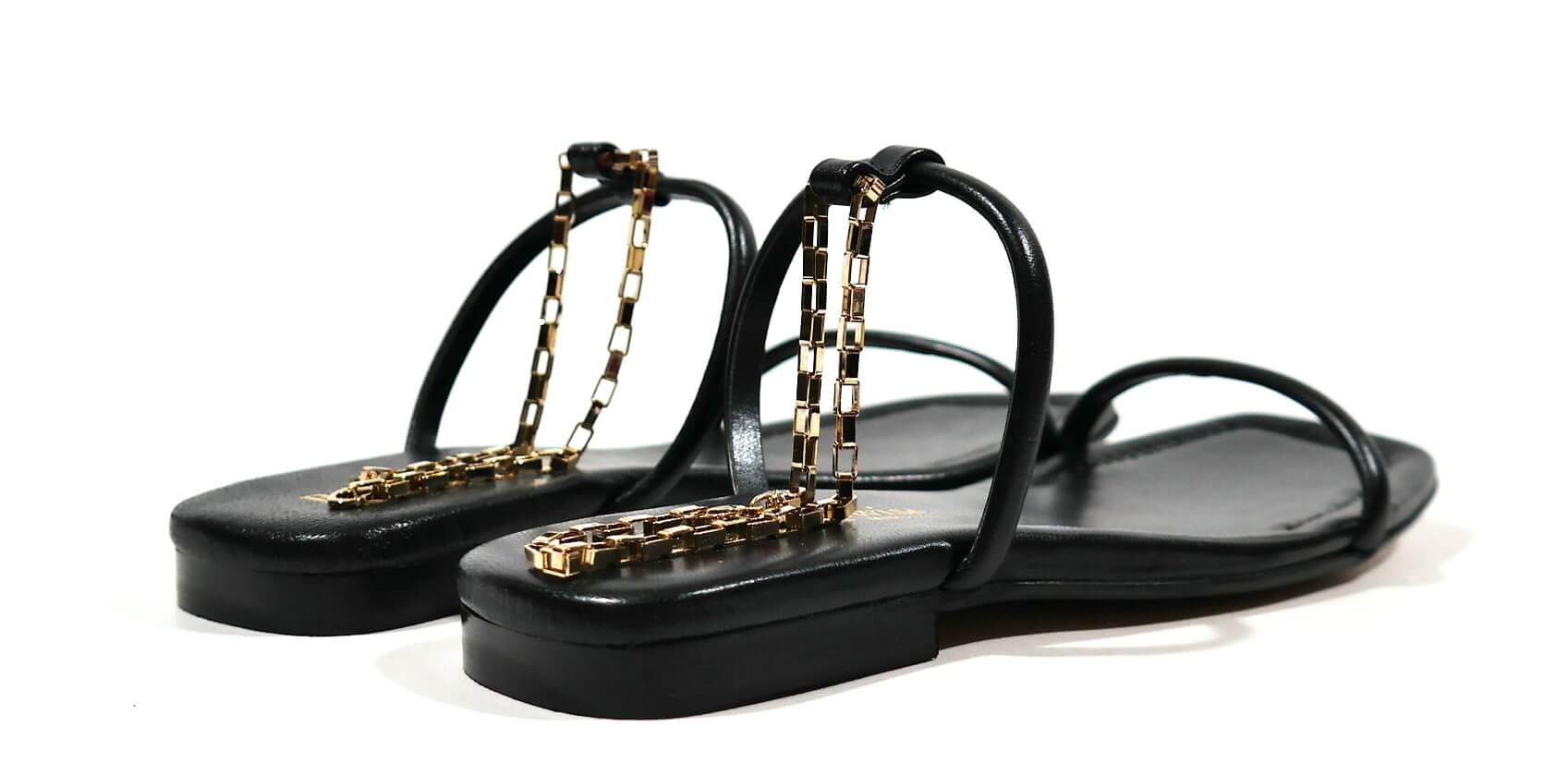 Sandalias negras con pulsera dorada al tobillo para mujer - Image 7