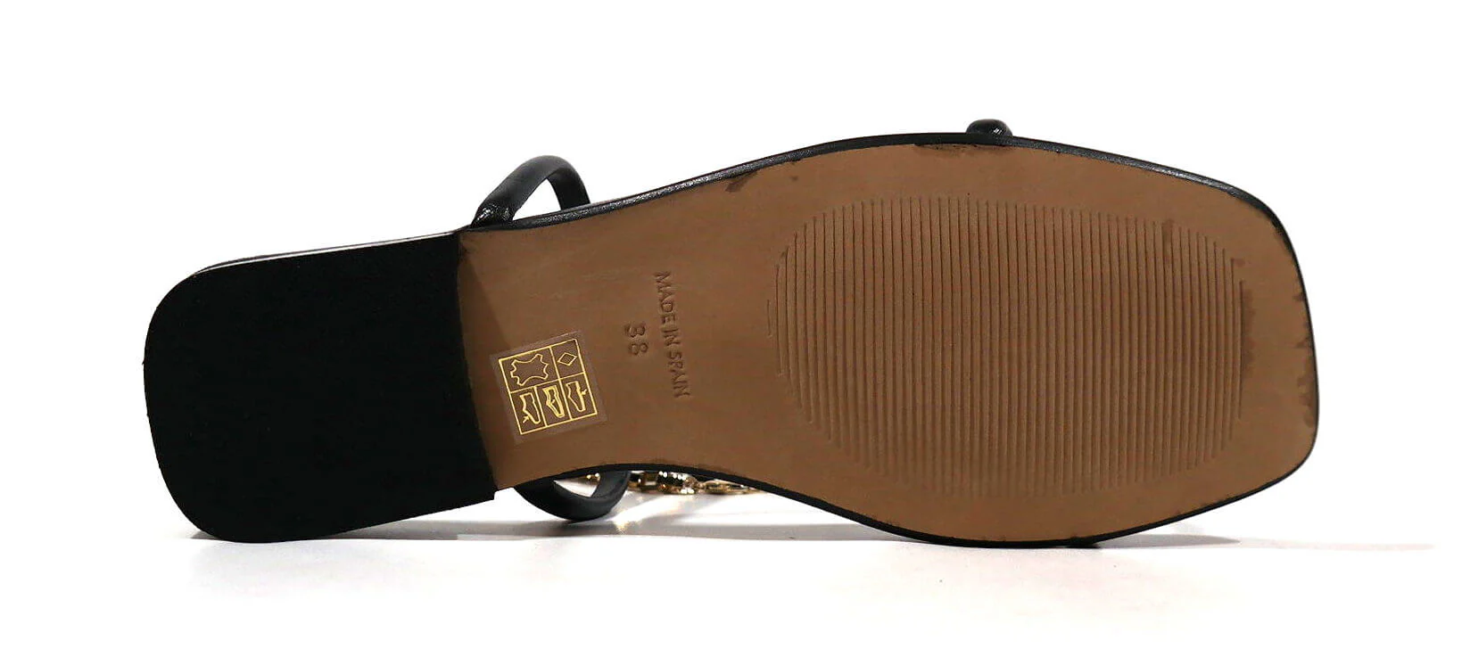 Sandalias negras con pulsera dorada al tobillo para mujer - Image 8