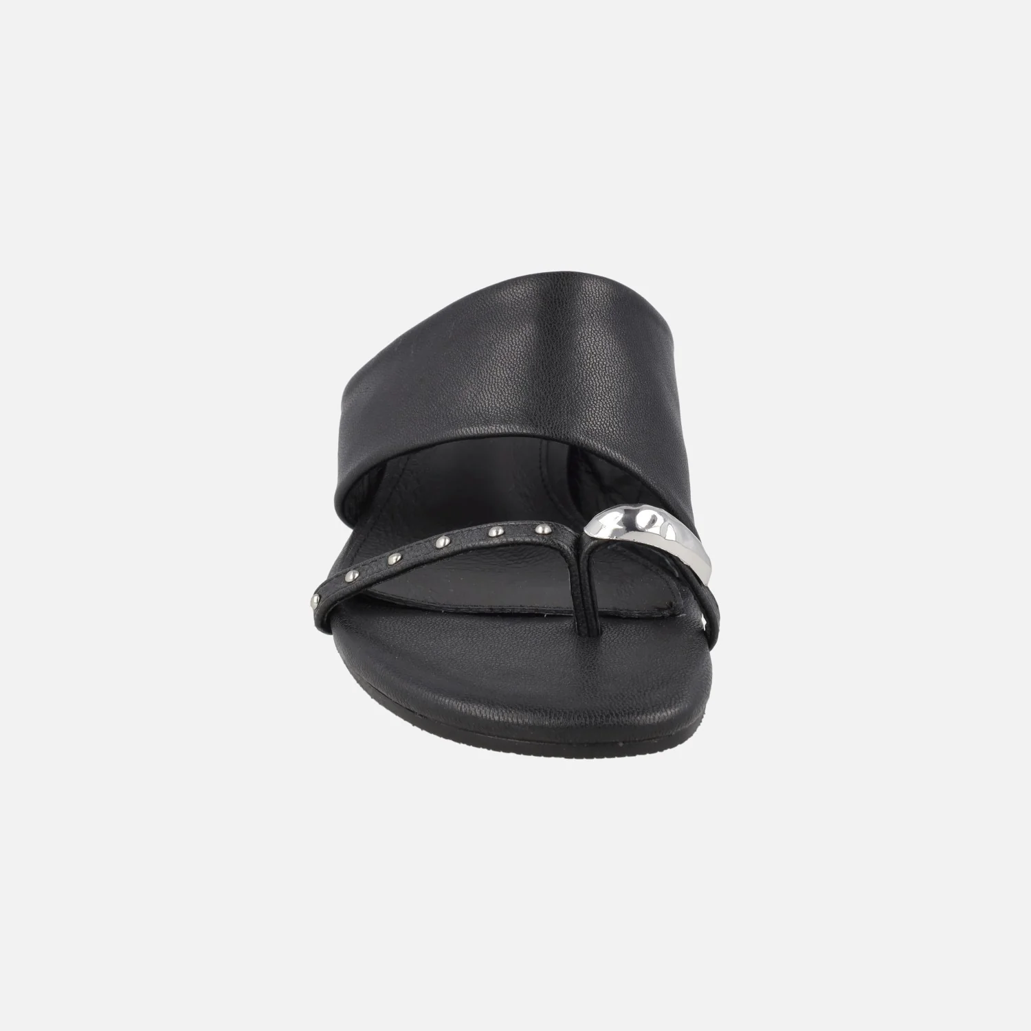 Sandalias negras con tacón bajo y pieza efecto anillo - Image 5