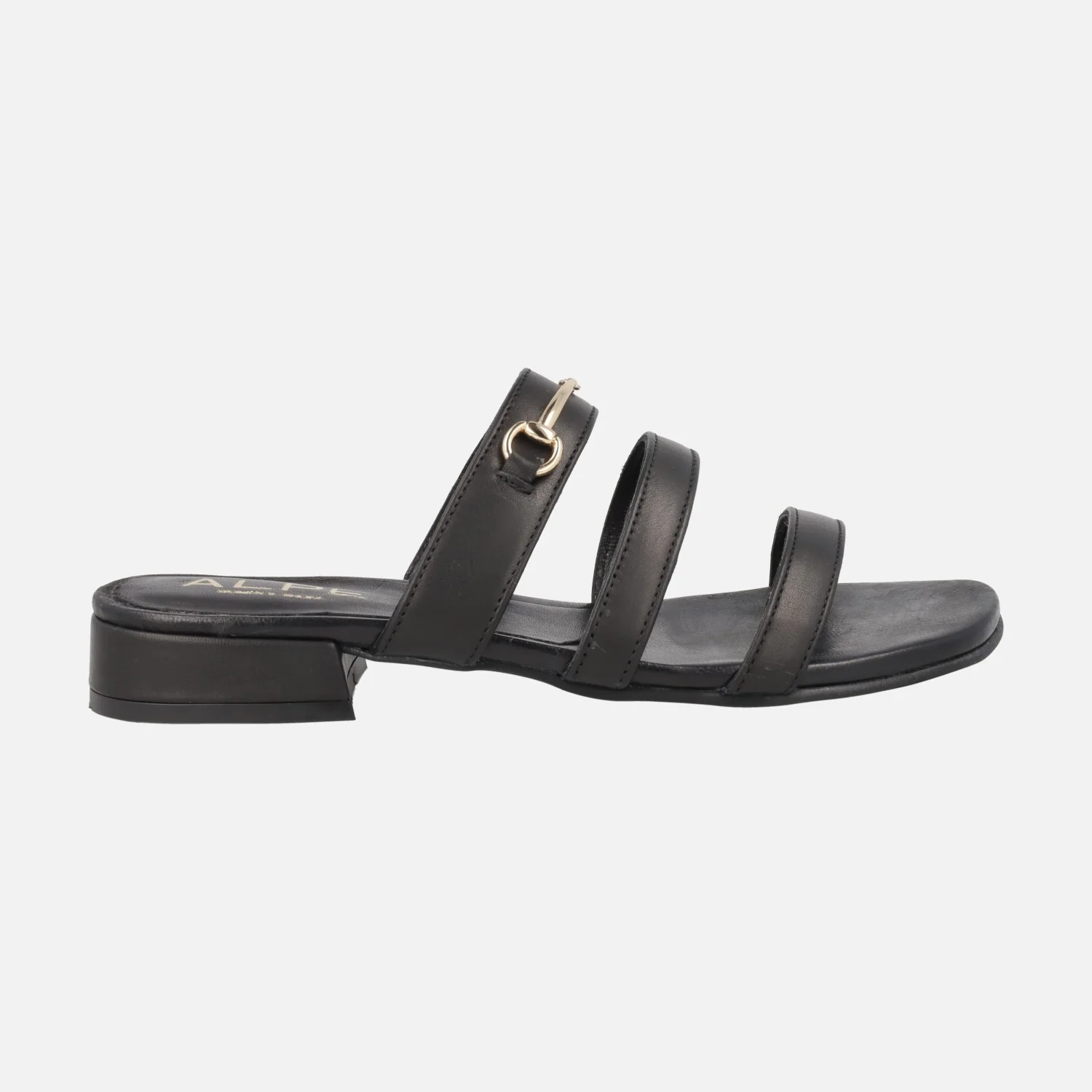 Sandalias negras con triple tira y adorno metálico Amalfi