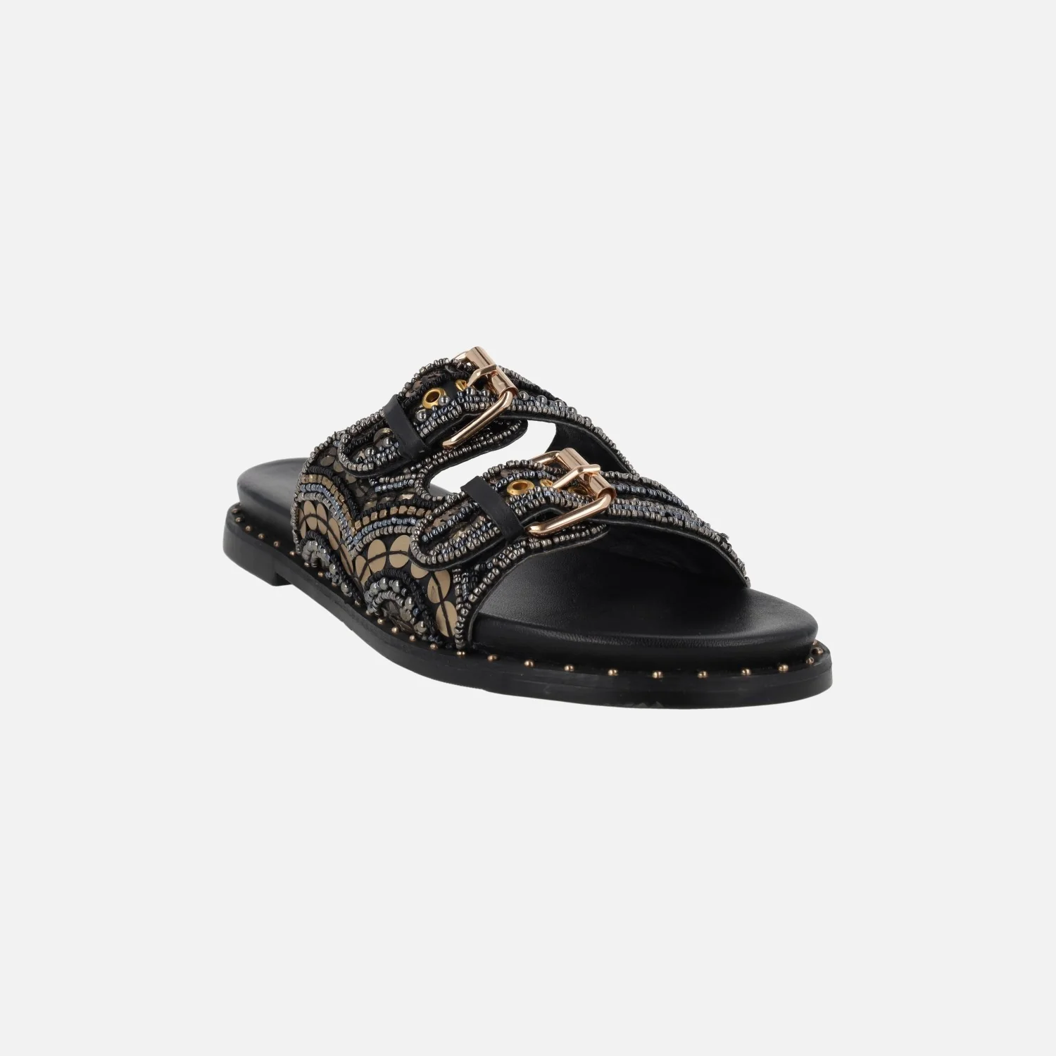 Sandalias negras de hebillas con fantasía de abalorios y lentejuelas - Image 2