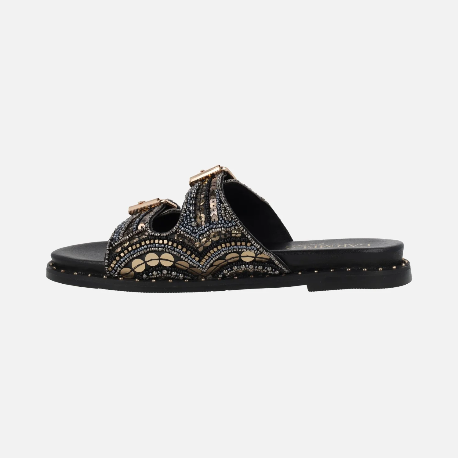 Sandalias negras de hebillas con fantasía de abalorios y lentejuelas - Image 3
