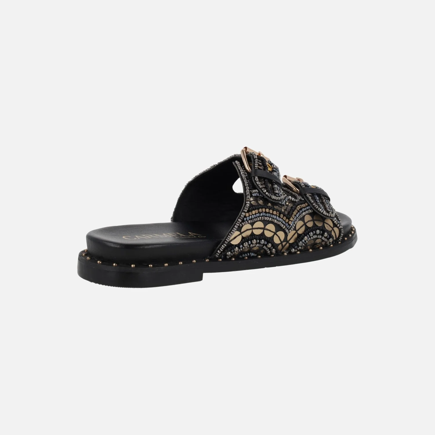 Sandalias negras de hebillas con fantasía de abalorios y lentejuelas - Image 4