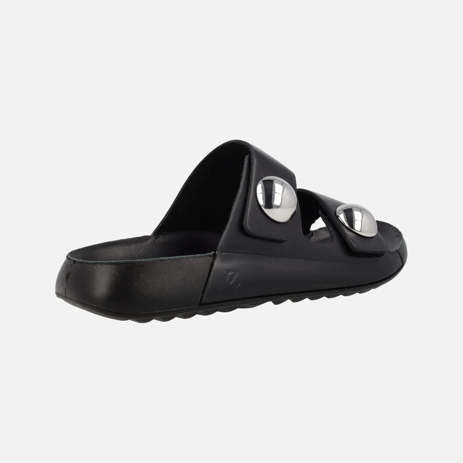 Sandalias negras de piel con cierre de velcro y botones metálicos Cozmo - Image 4