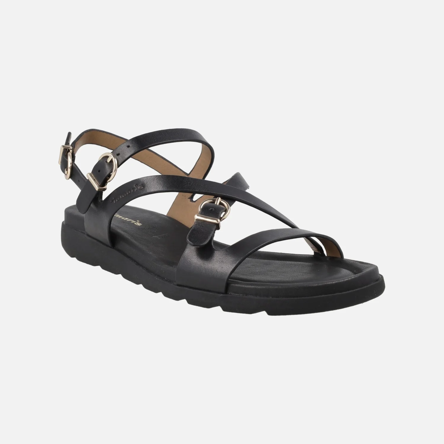 Sandalias negras de piel con hebillas doradas - Image 2
