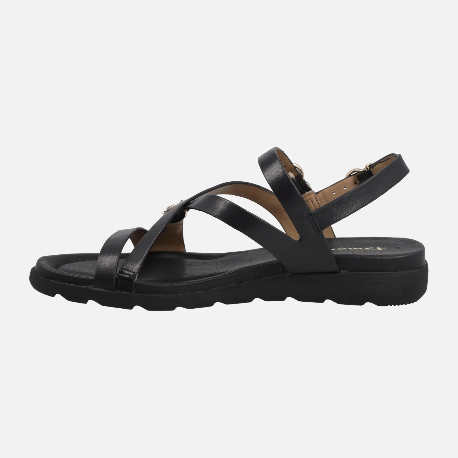 Sandalias negras de piel con hebillas doradas - Image 3
