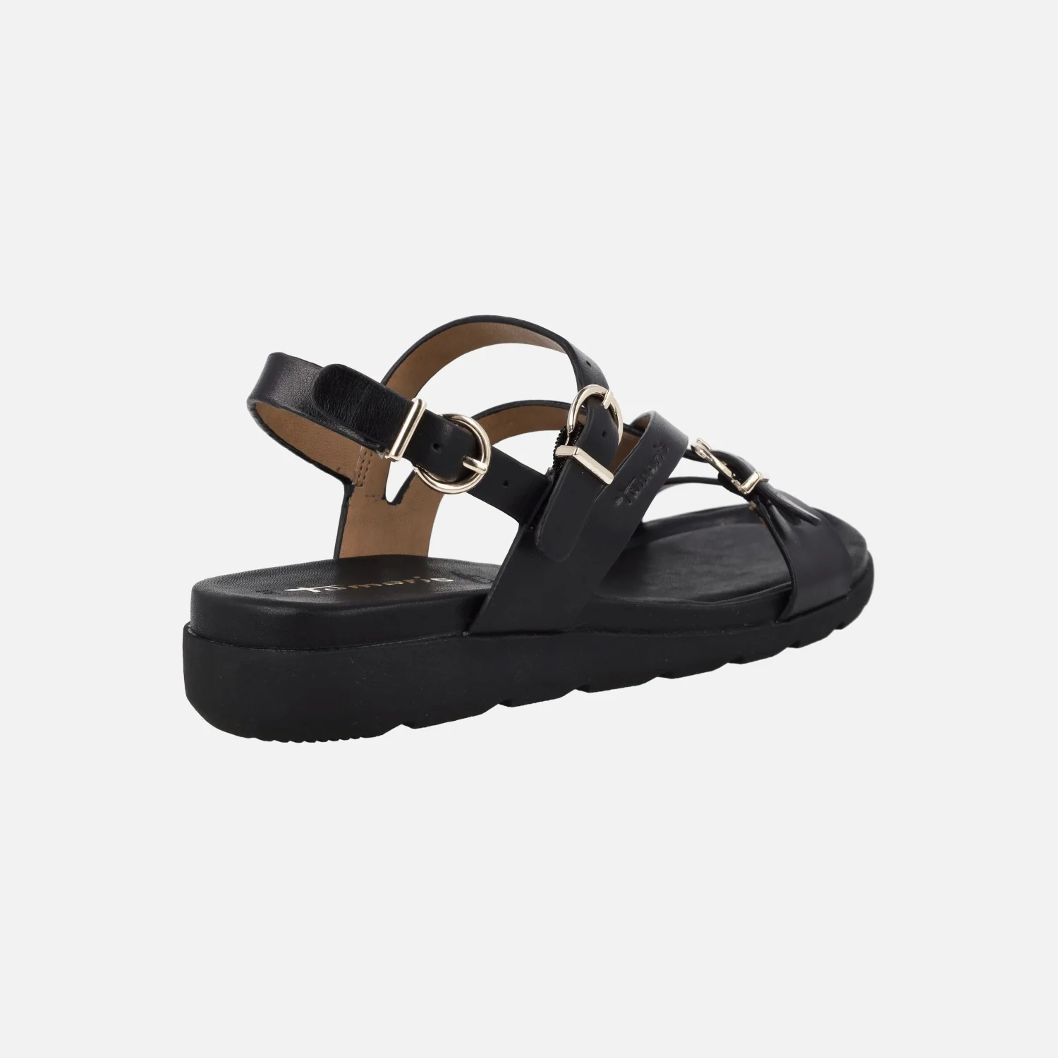 Sandalias negras de piel con hebillas doradas - Image 4