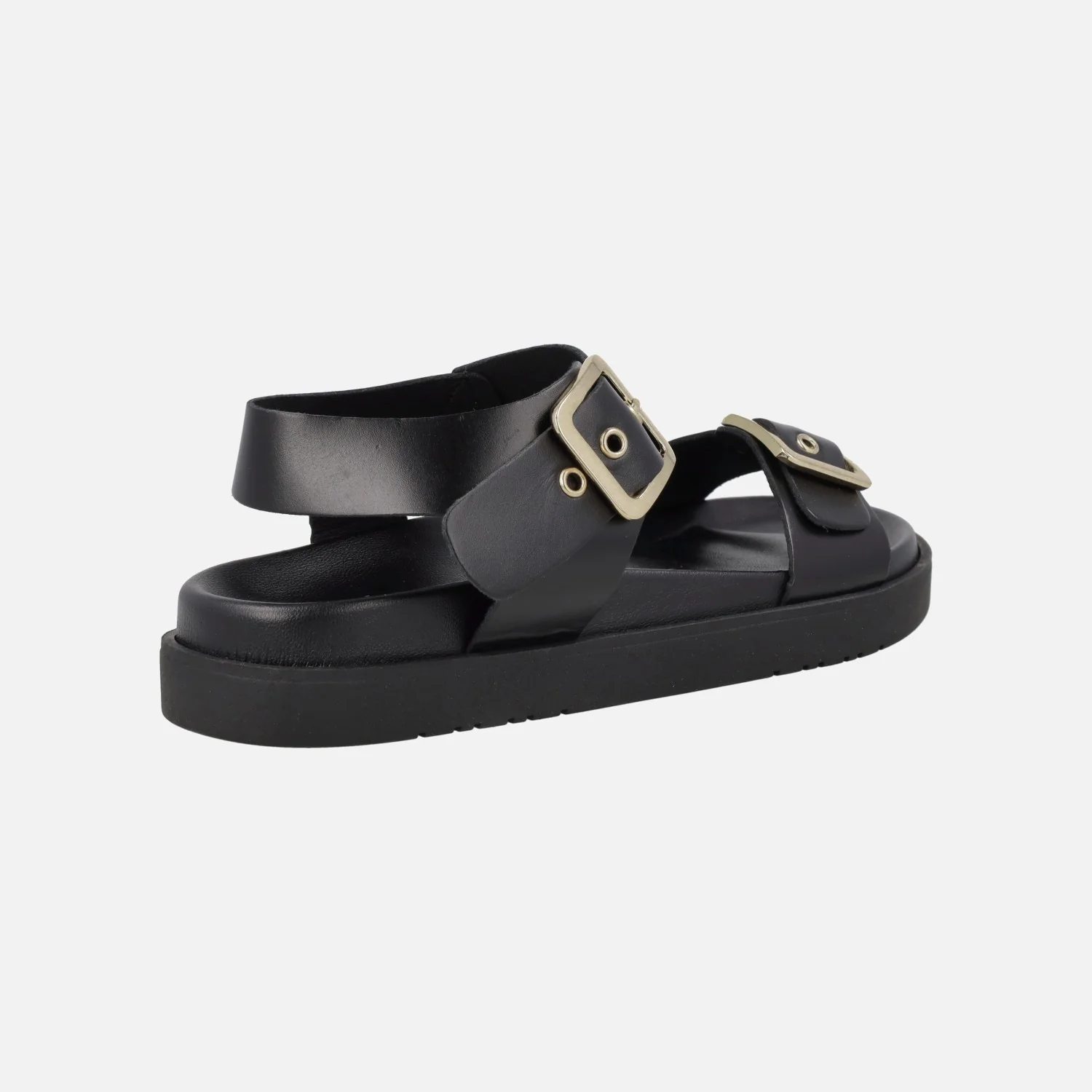 Sandalias negras de piel con hebillas y pulsera al tobillo - Image 3