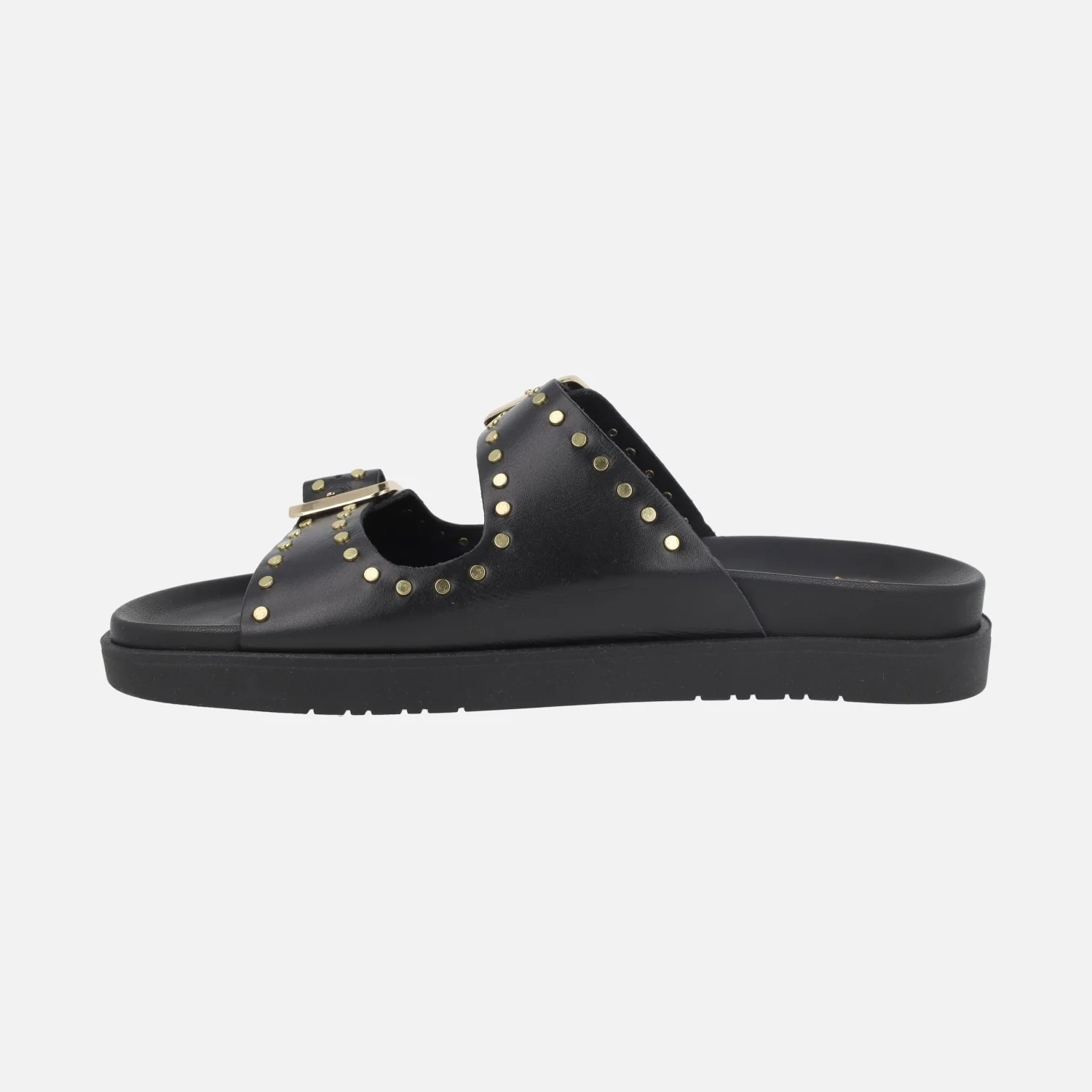 Sandalias negras de piel con hebillas y tachas doradas - Image 3