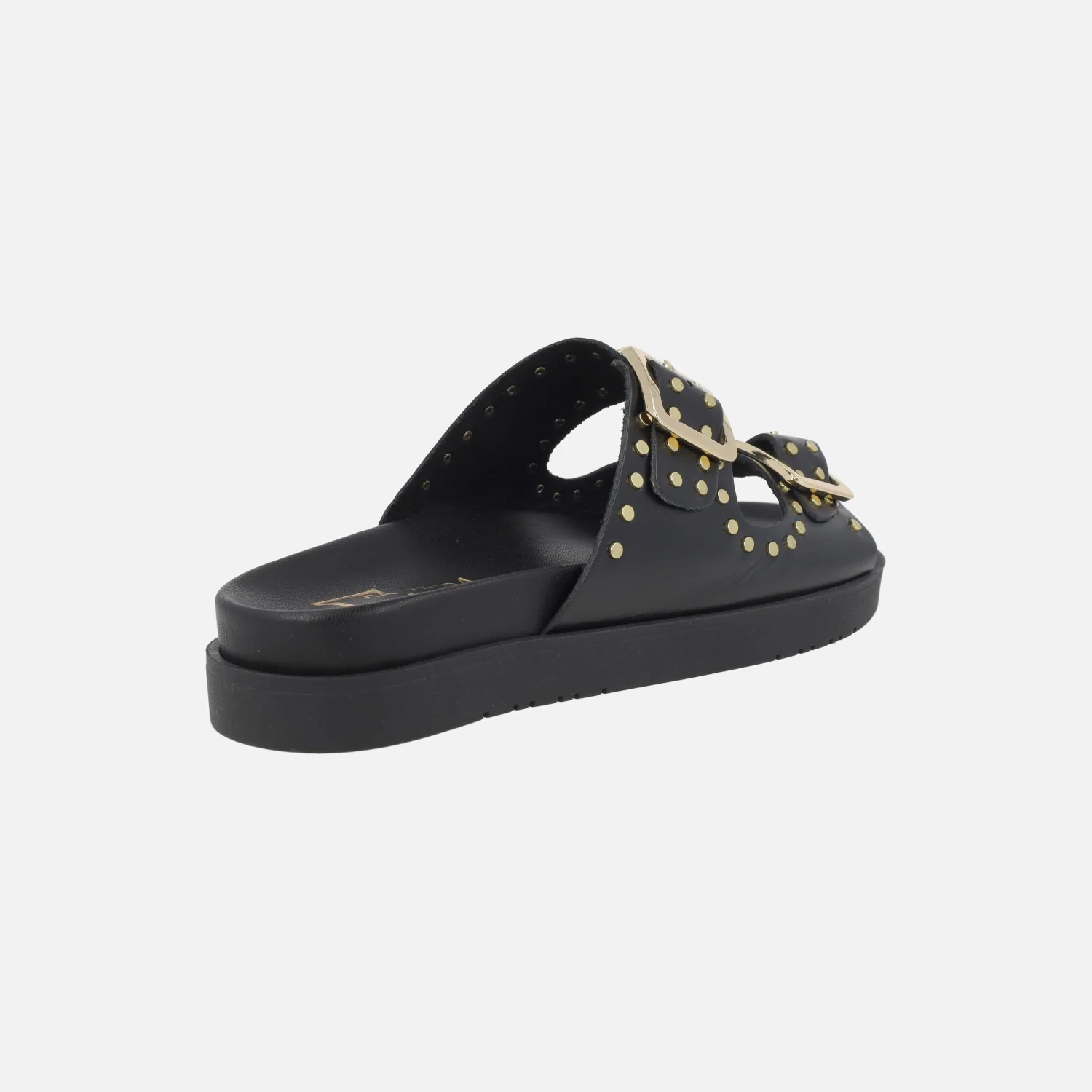 Sandalias negras de piel con hebillas y tachas doradas - Image 4