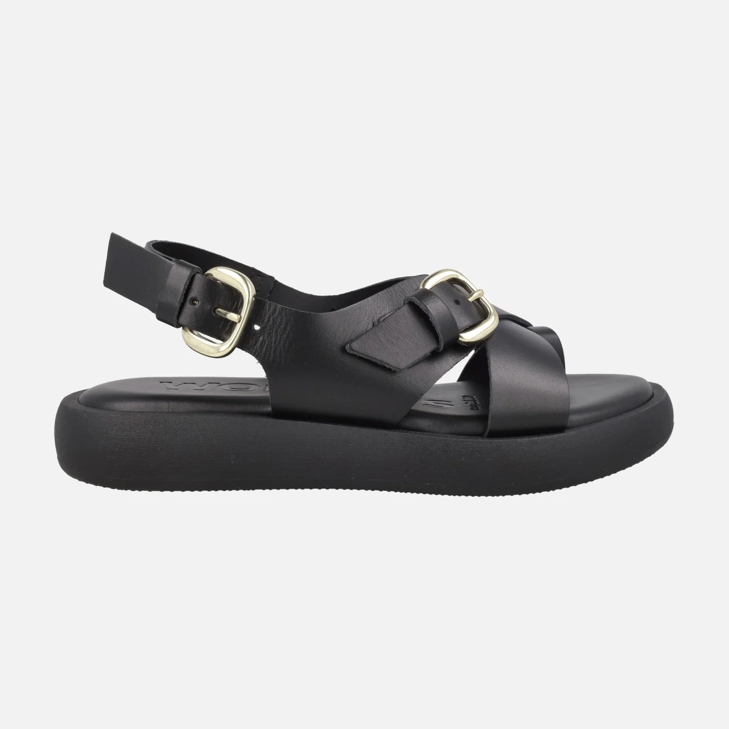 Sandalias negras de piel con pieza para dedo y hebillas Horizon 32