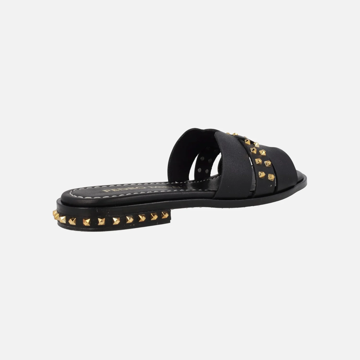 Sandalias negras de piel con remaches metálicos dorados - Image 3