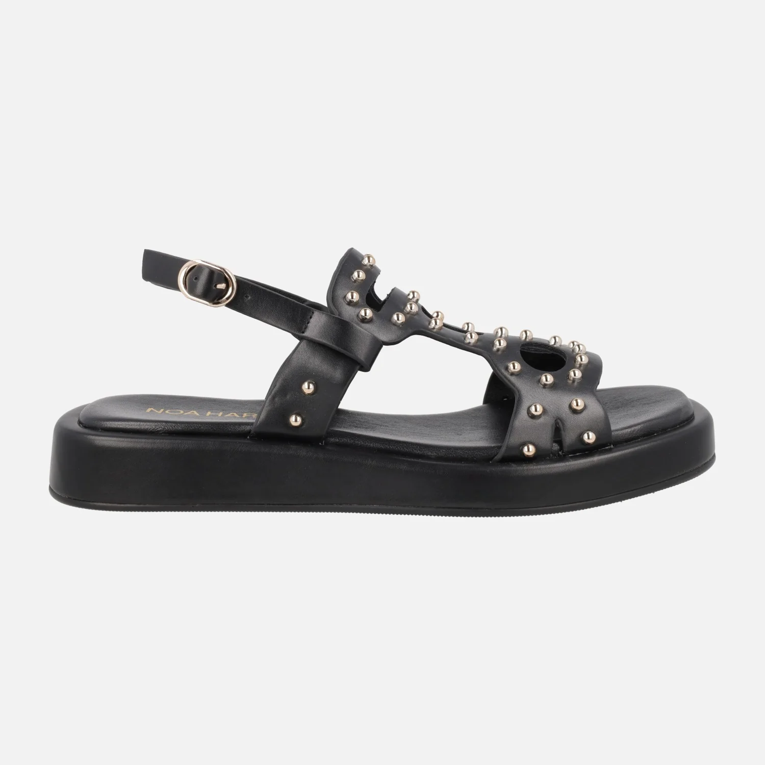 Sandalias negras de piel con tachas metálicas doradas