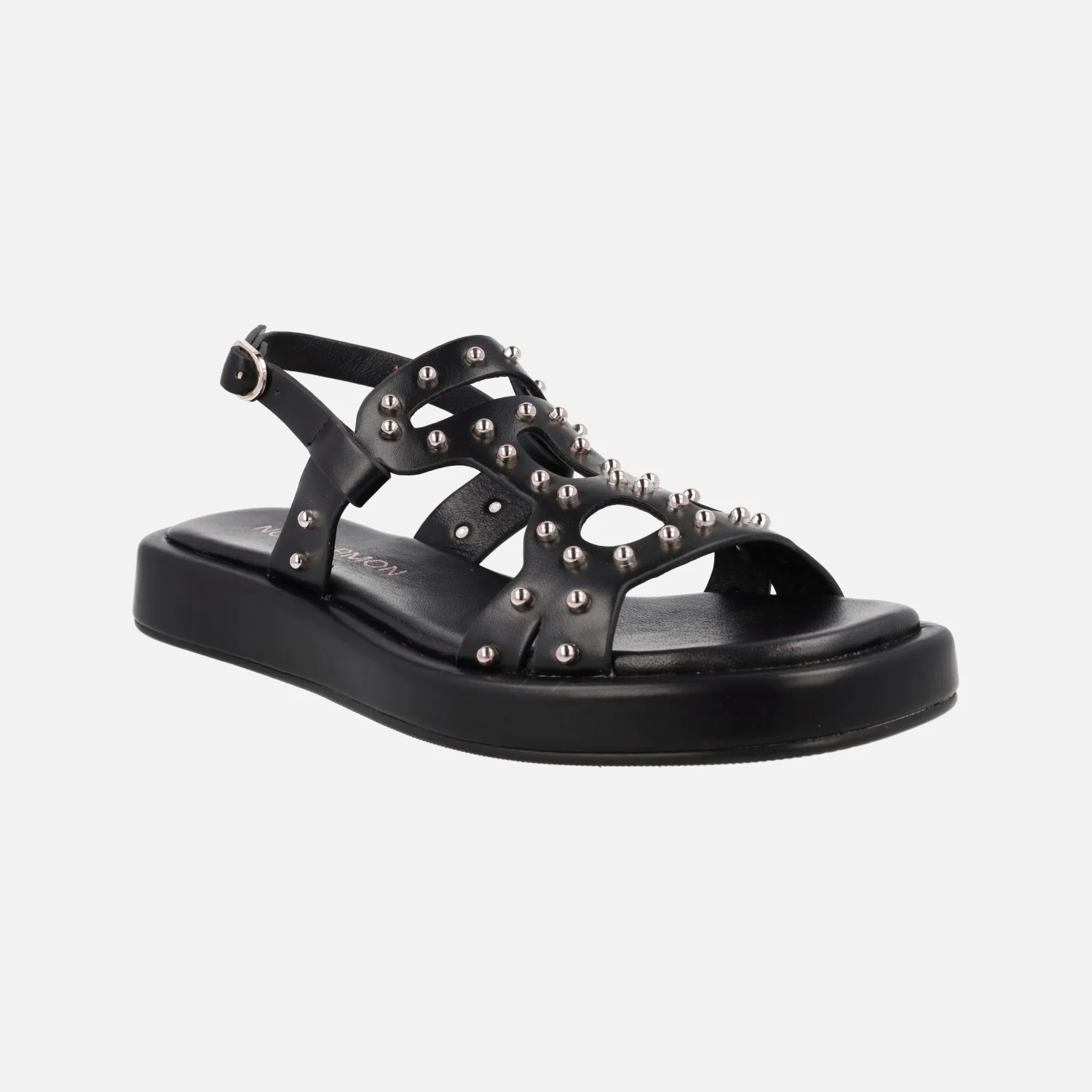 Sandalias negras de piel con tachas metálicas doradas - Image 2