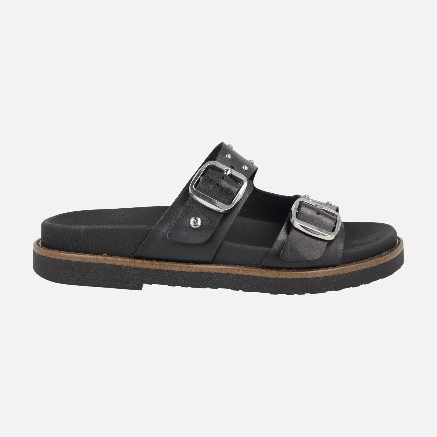 Sandalias negras de piel con tachas y hebillas Aitana