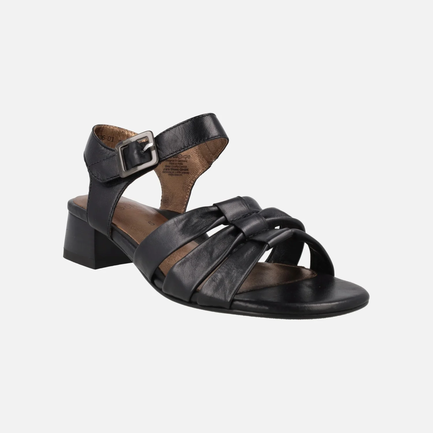 Sandalias negras de piel con tacón bajo y pulsera al tobillo - Image 2