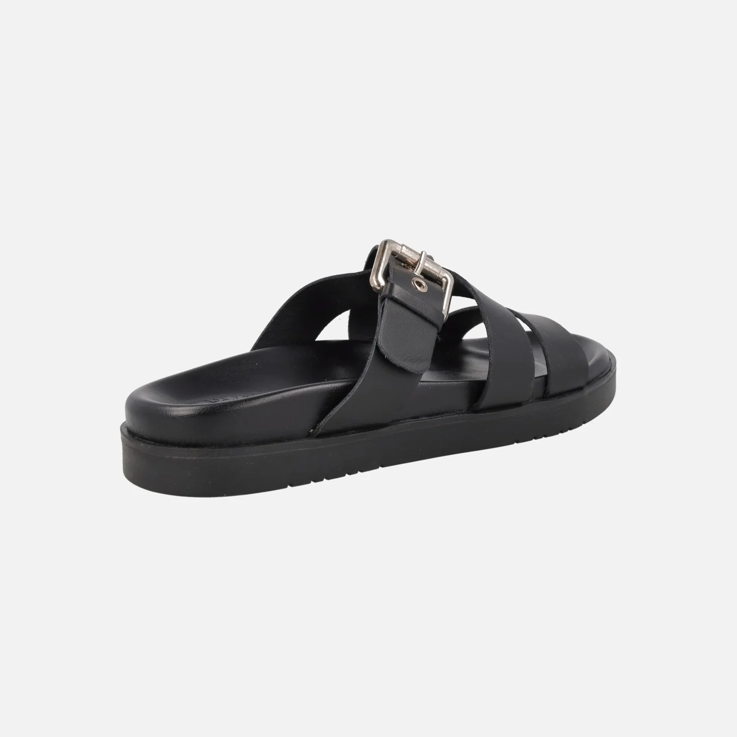 Sandalias negras de piel con tiras anchas y hebilla dorada - Image 3