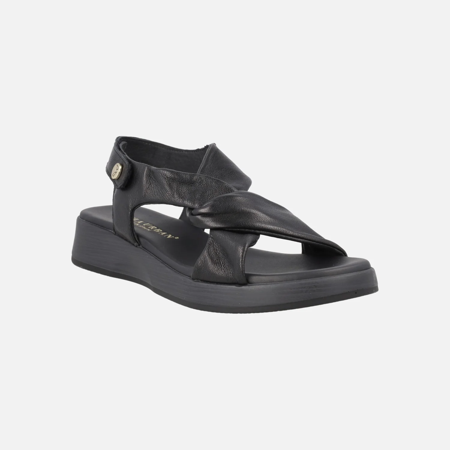Sandalias negras de piel con tiras entrelazadas y cierre de velcro - Image 2