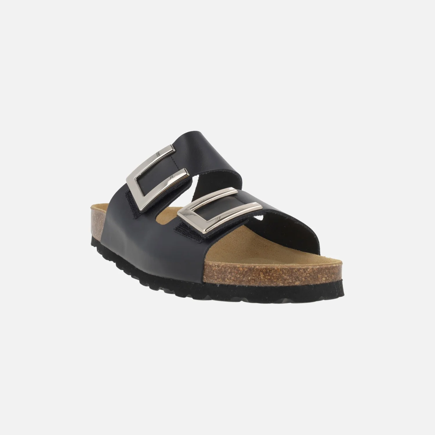 Sandalias negras de piel estilo bio con velcros y adornos metálicos - Image 2