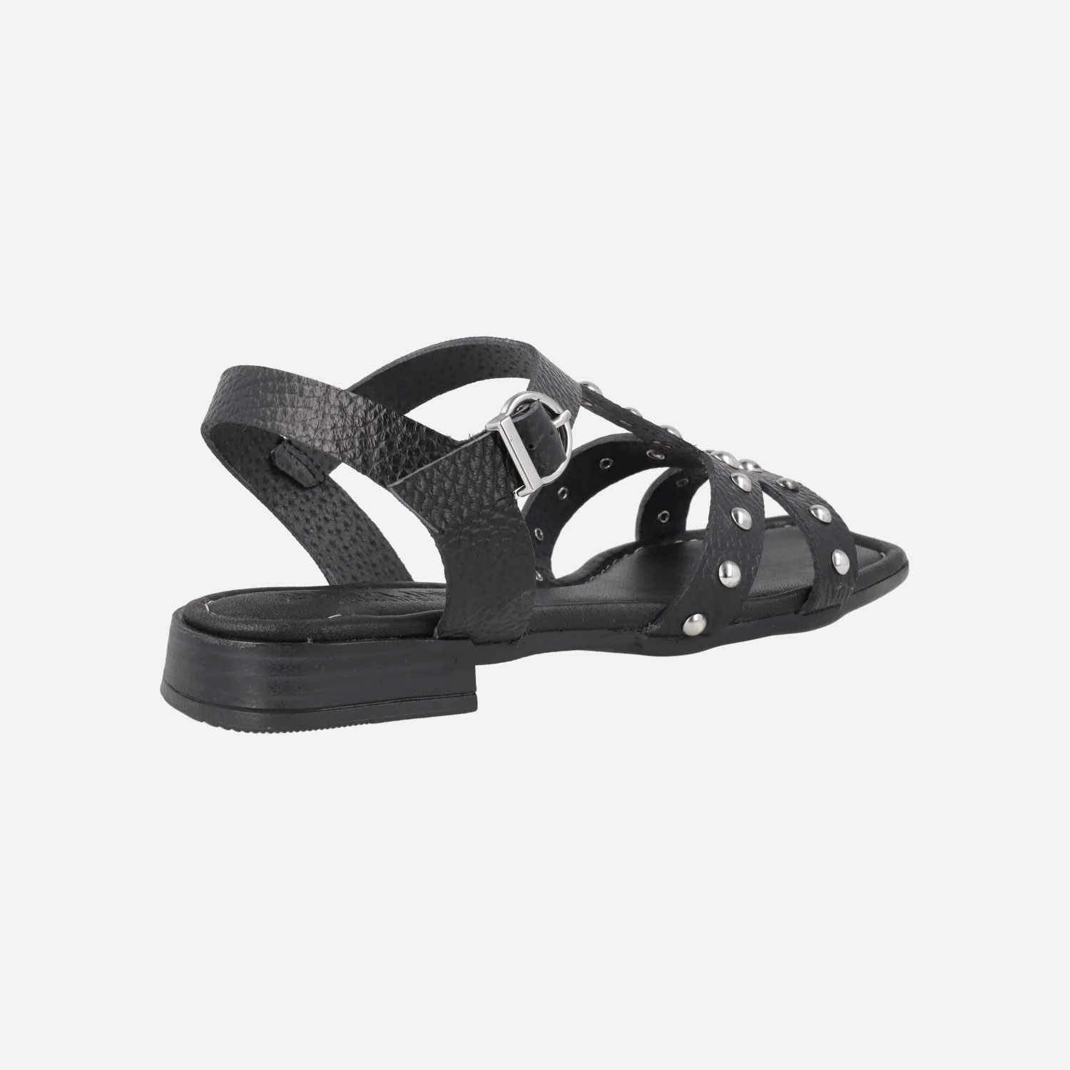 Sandalias negras de piel grabada con tachas metálicas plateadas - Image 3