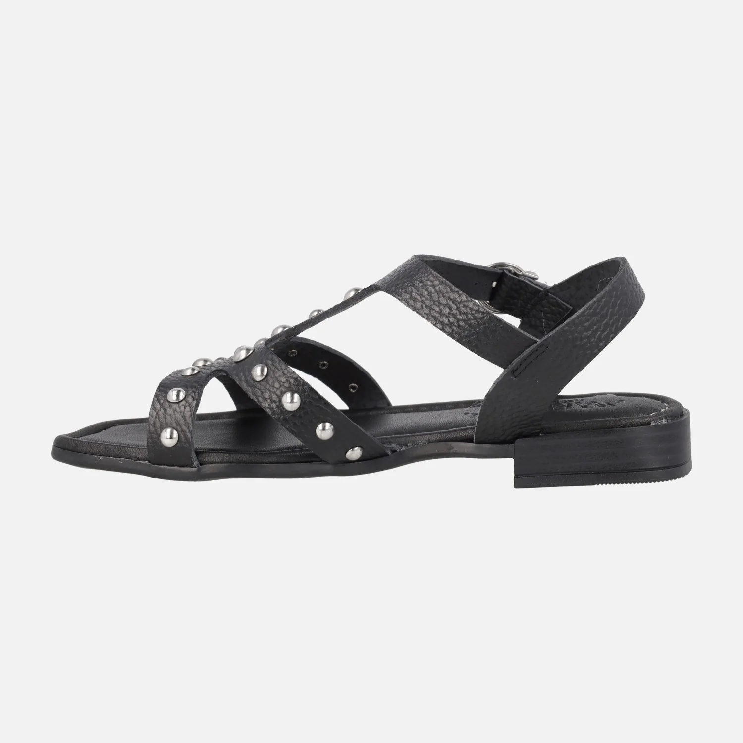 Sandalias negras de piel grabada con tachas metálicas plateadas - Image 4