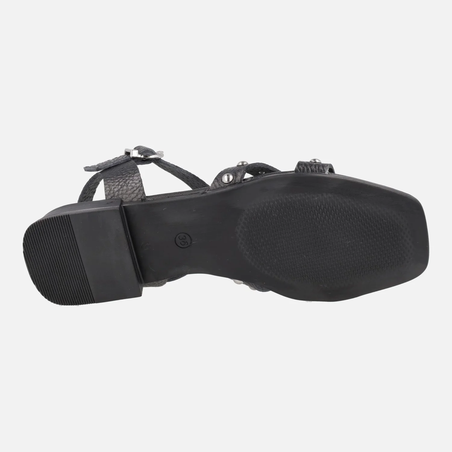 Sandalias negras de piel grabada con tachas metálicas plateadas - Image 6