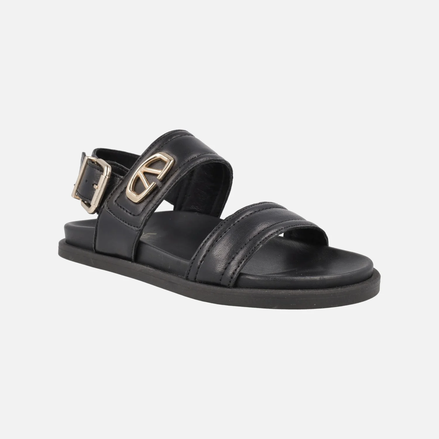 Sandalias negras de piel Isabela con adorno metálico dorado - Image 2