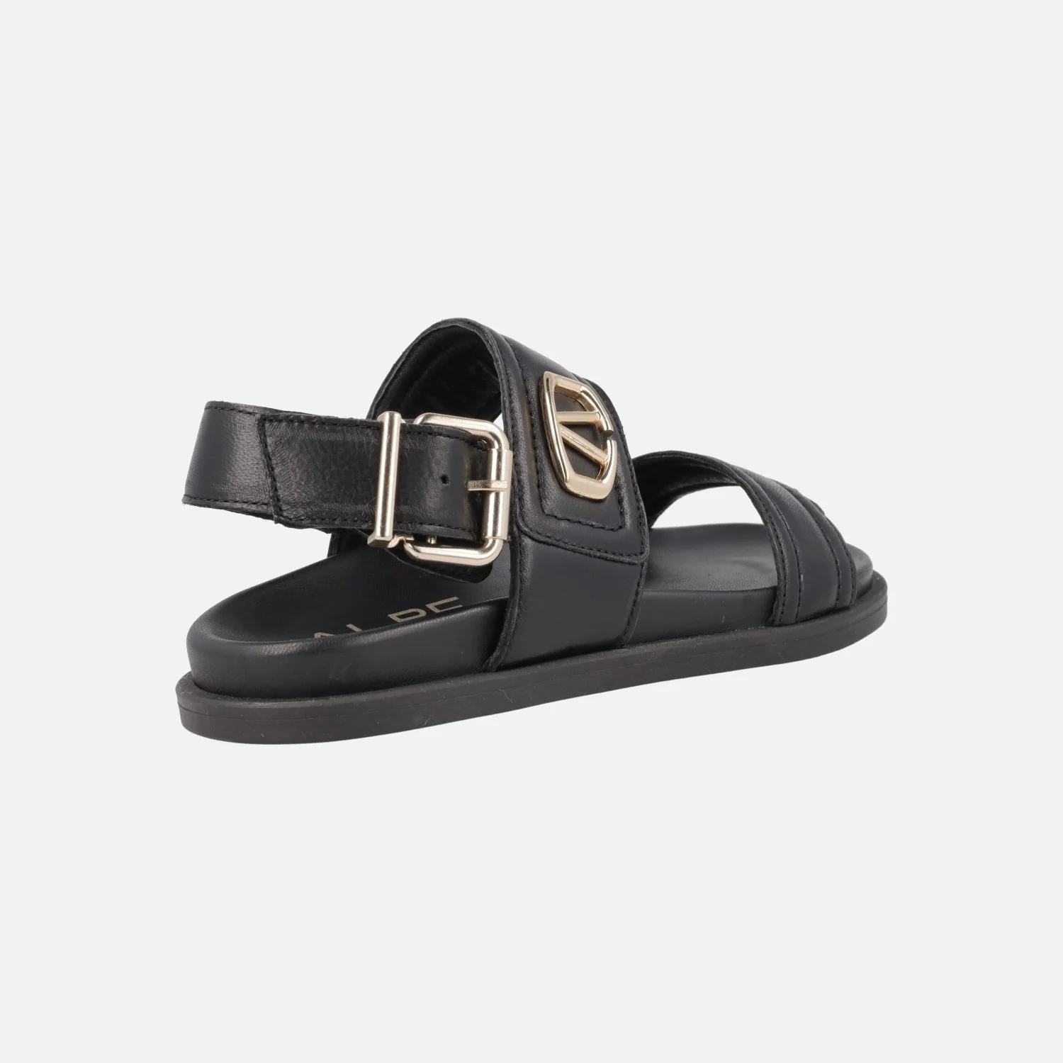 Sandalias negras de piel Isabela con adorno metálico dorado - Image 3