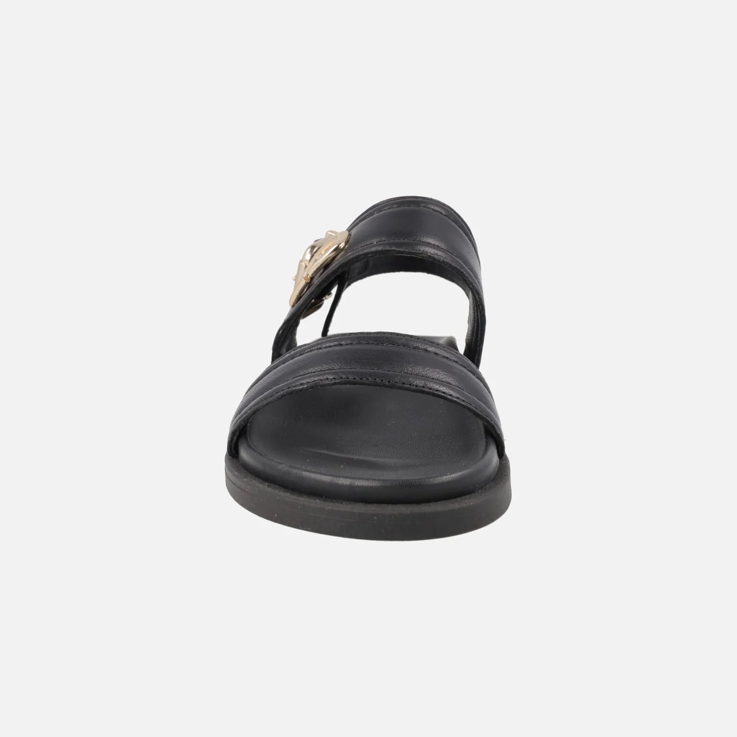 Sandalias negras de piel Isabela con adorno metálico dorado - Image 5
