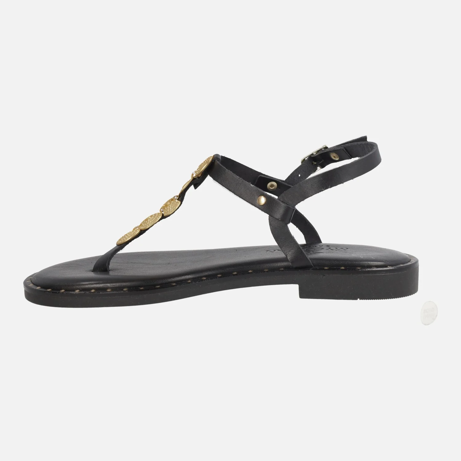 Sandalias negras de piel para dedo con adorno de monedas - Image 3