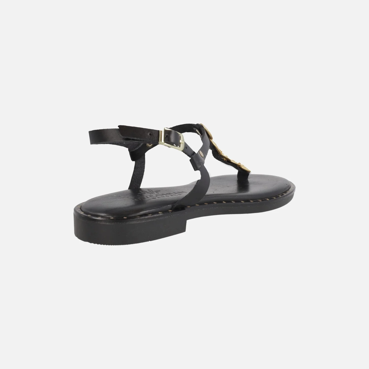 Sandalias negras de piel para dedo con adorno de monedas - Image 4