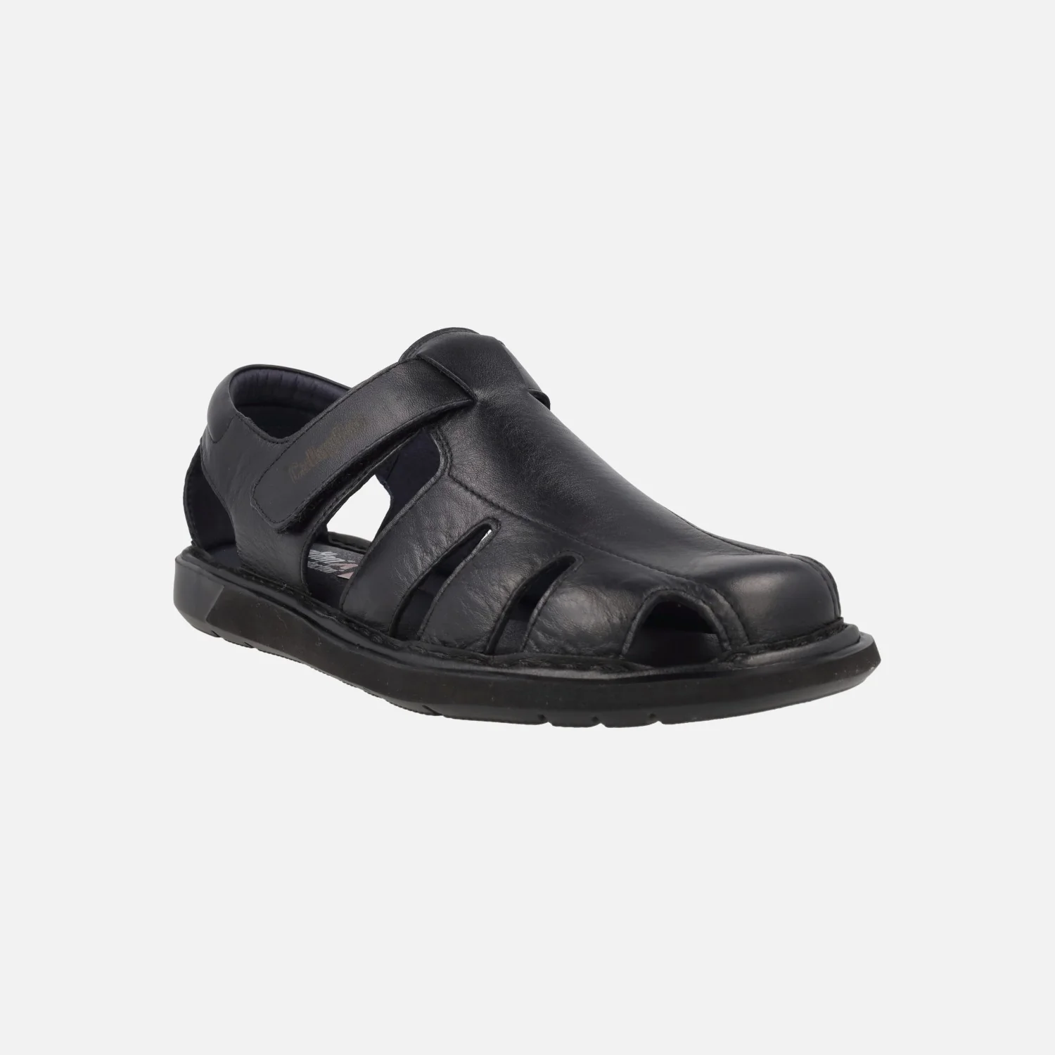 Sandalias negras de piel para hombre con cierre de velcro - Image 2