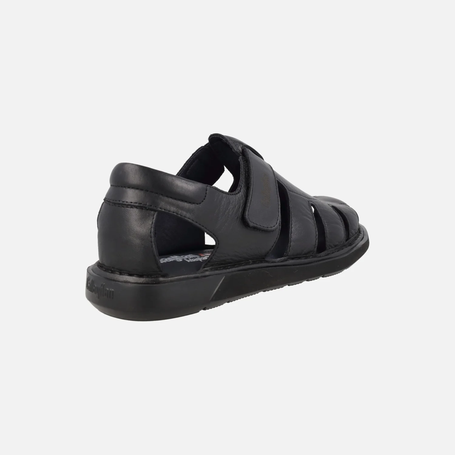 Sandalias negras de piel para hombre con cierre de velcro - Image 3