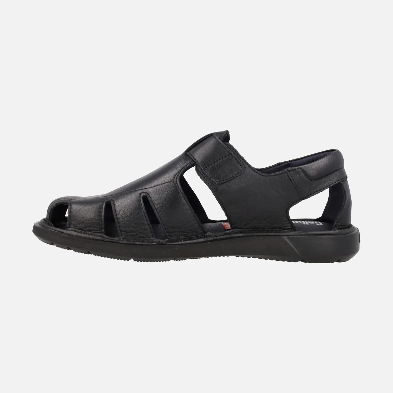Sandalias negras de piel para hombre con cierre de velcro - Image 4