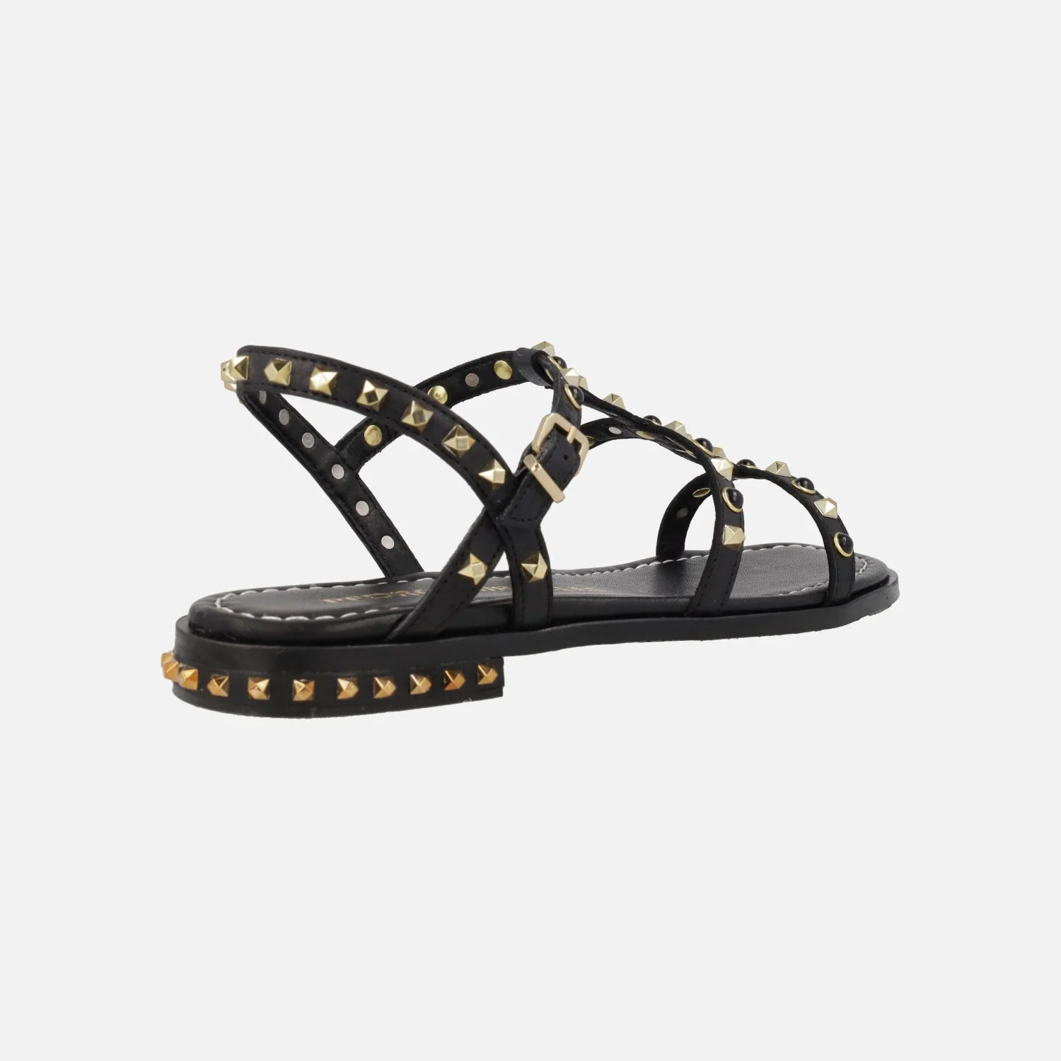Sandalias negras de piel planas con detalle de remaches dorados - Image 4