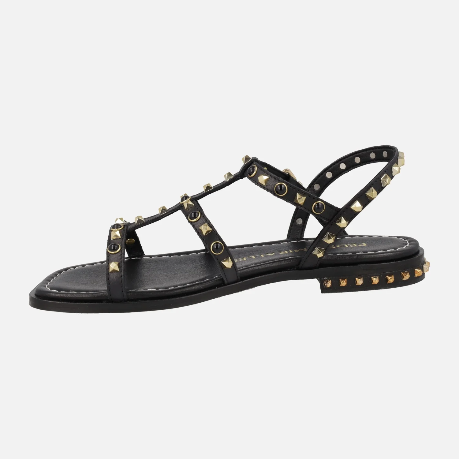 Sandalias negras de piel planas con detalle de remaches dorados - Image 5