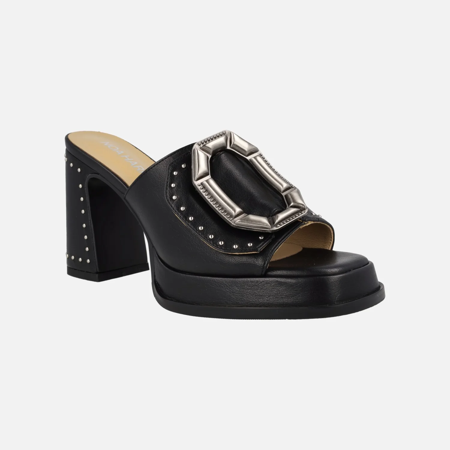 Sandalias negras Gloria con tacón alto y remaches - Image 2