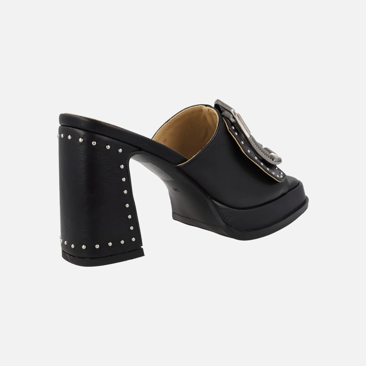 Sandalias negras Gloria con tacón alto y remaches - Image 3