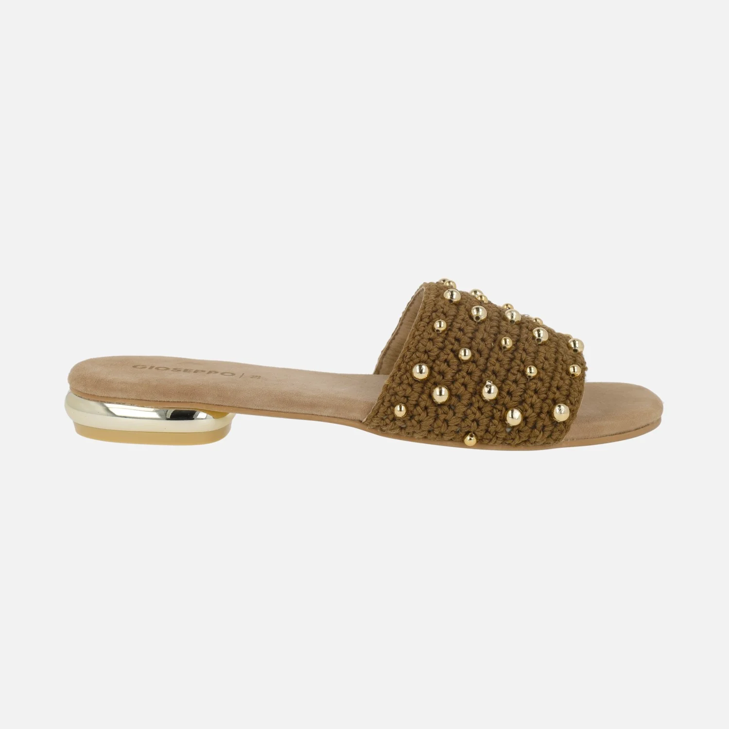 Sandalias pala en crochet marrón con cuentas doradas Perrinton