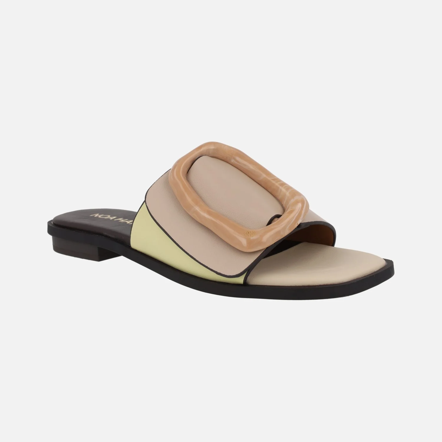 Sandalias planas con maxi hebilla en combinado beige y amarillo - Image 2